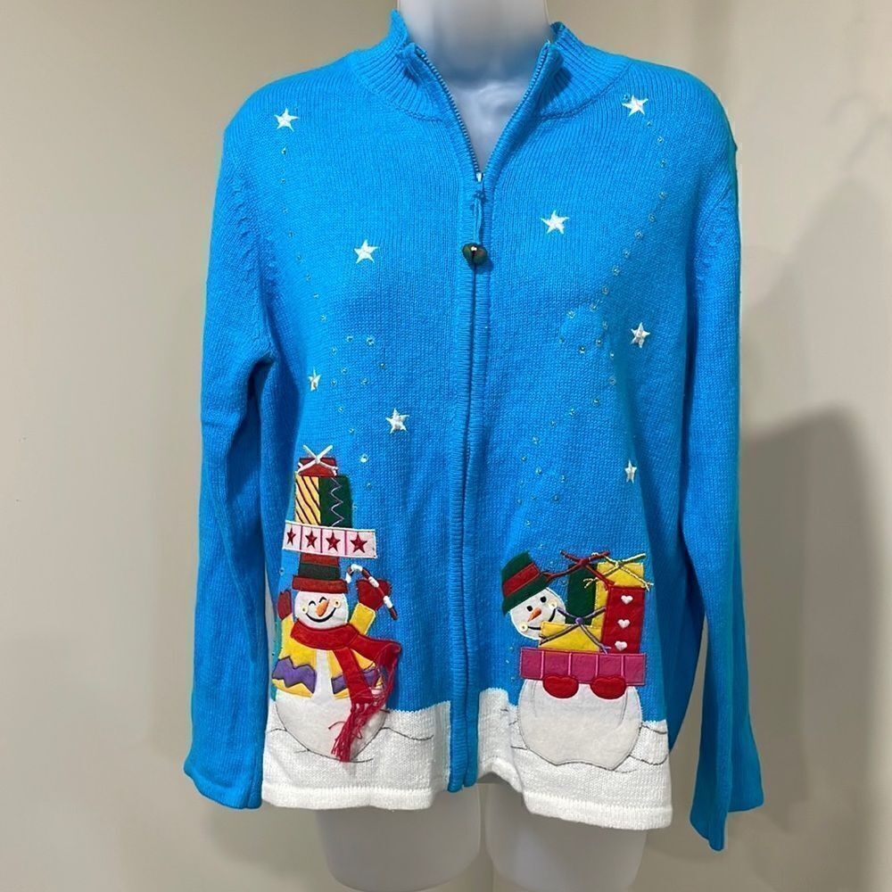 NWOT Tiara International Snowman Cardigan Sweater.  Size L large 12/14